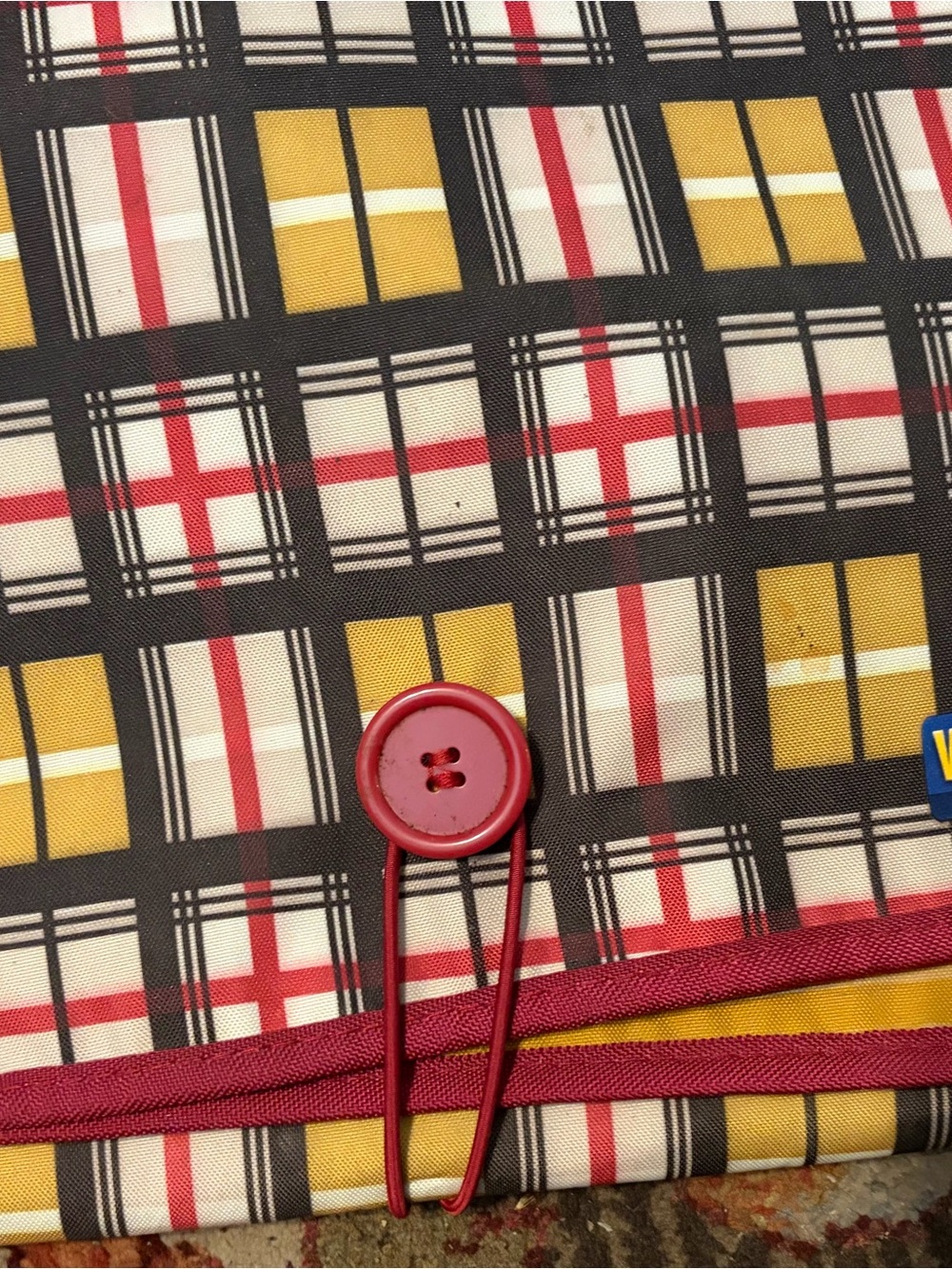 Red Button-Closure Plaid Storage Organizer
